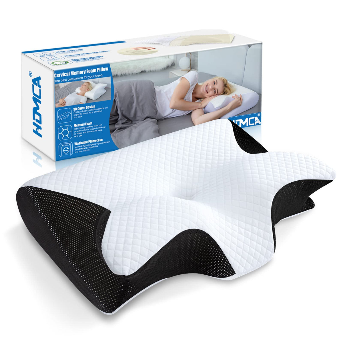 HOMCA Memory Foam Cervical Pillow, Black