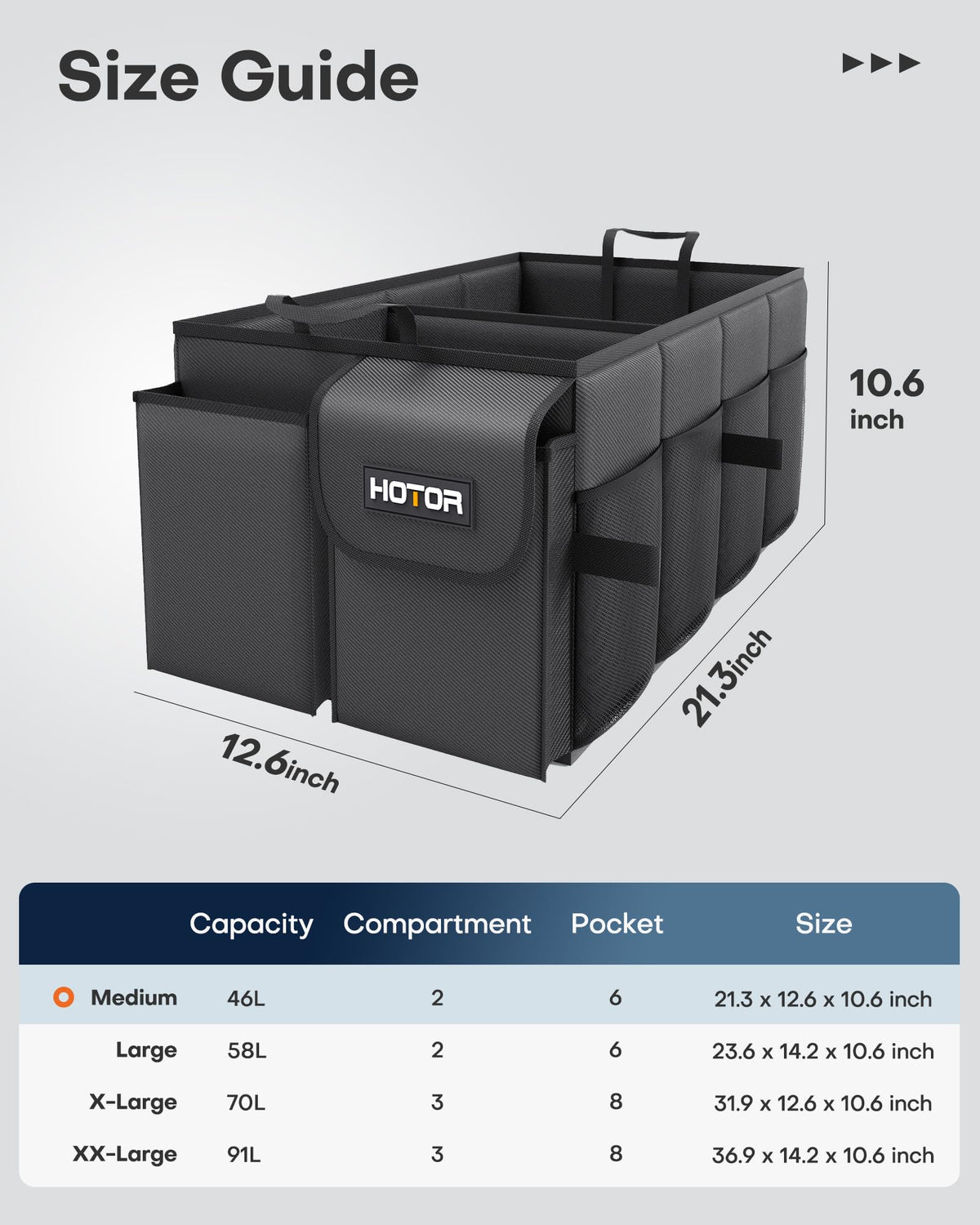 HOTOR Foldable Car Trunk Organizer, 2 Compartments, Black