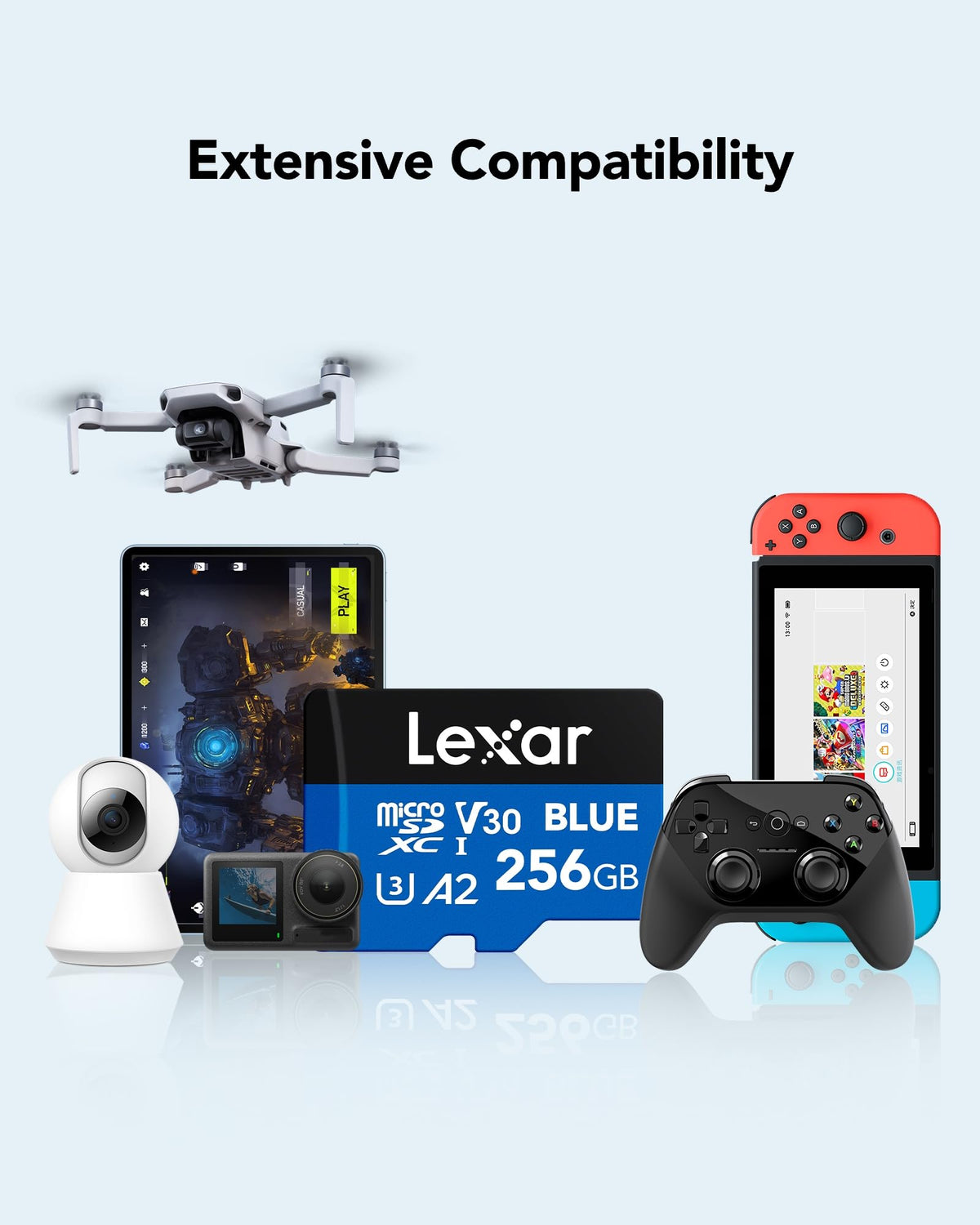 Lexar 256GB microSDXC UHS-I Card with SD Adapter, Blue, 160MB/s