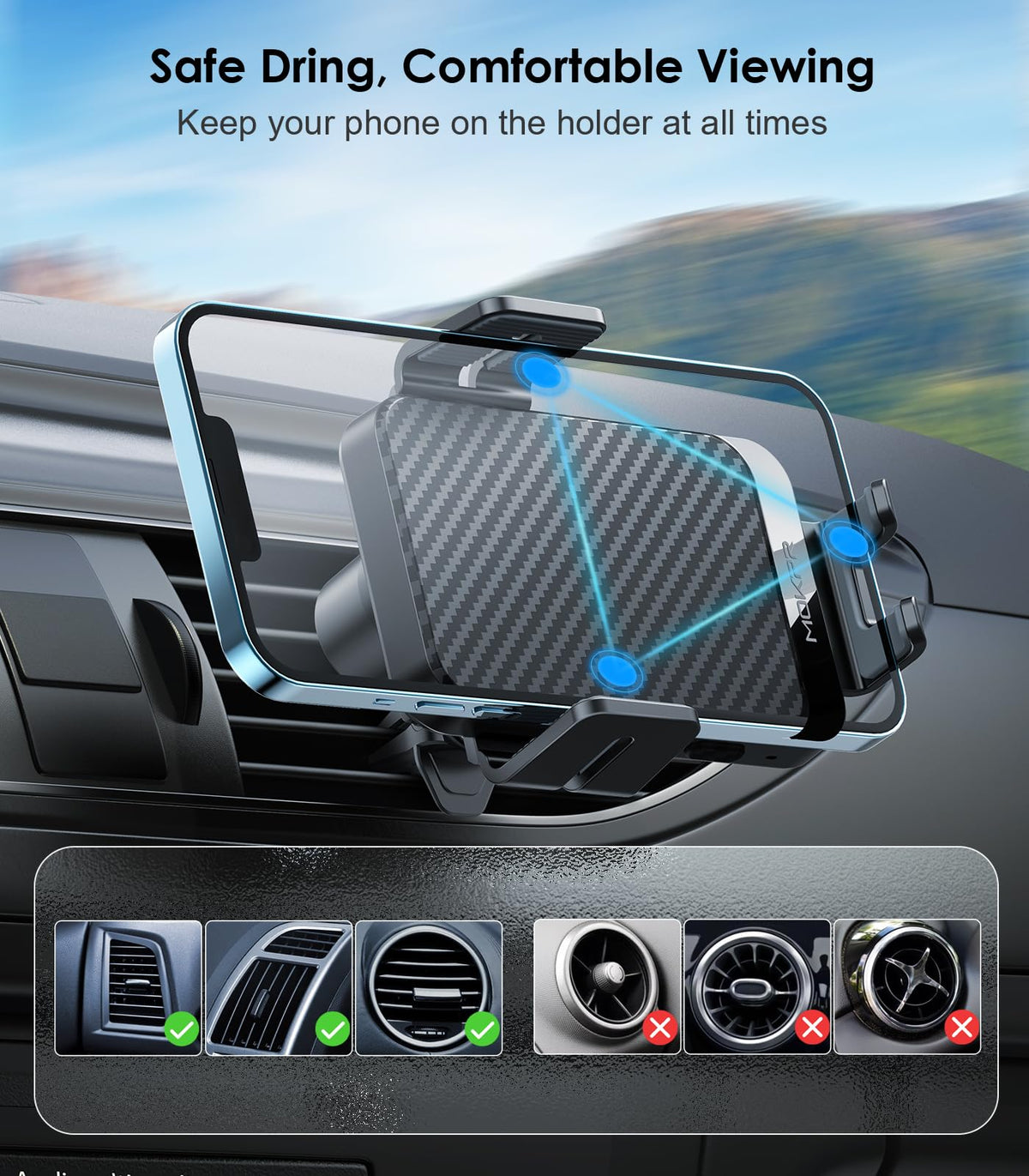 MOKPR 15W Wireless Car Charger, Auto-Clamping Air Vent Phone Mount