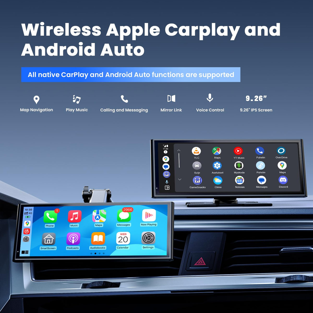 9.26" Wireless Portable CarPlay & Android Auto Screen