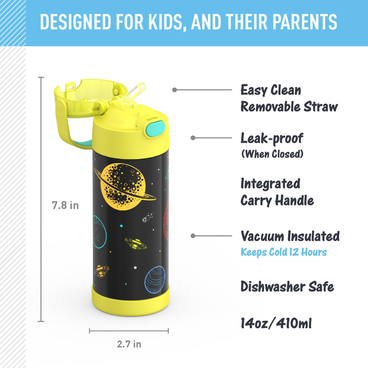 Thermos Funtainer Water Bottle with Straw, 14oz, Out of This World