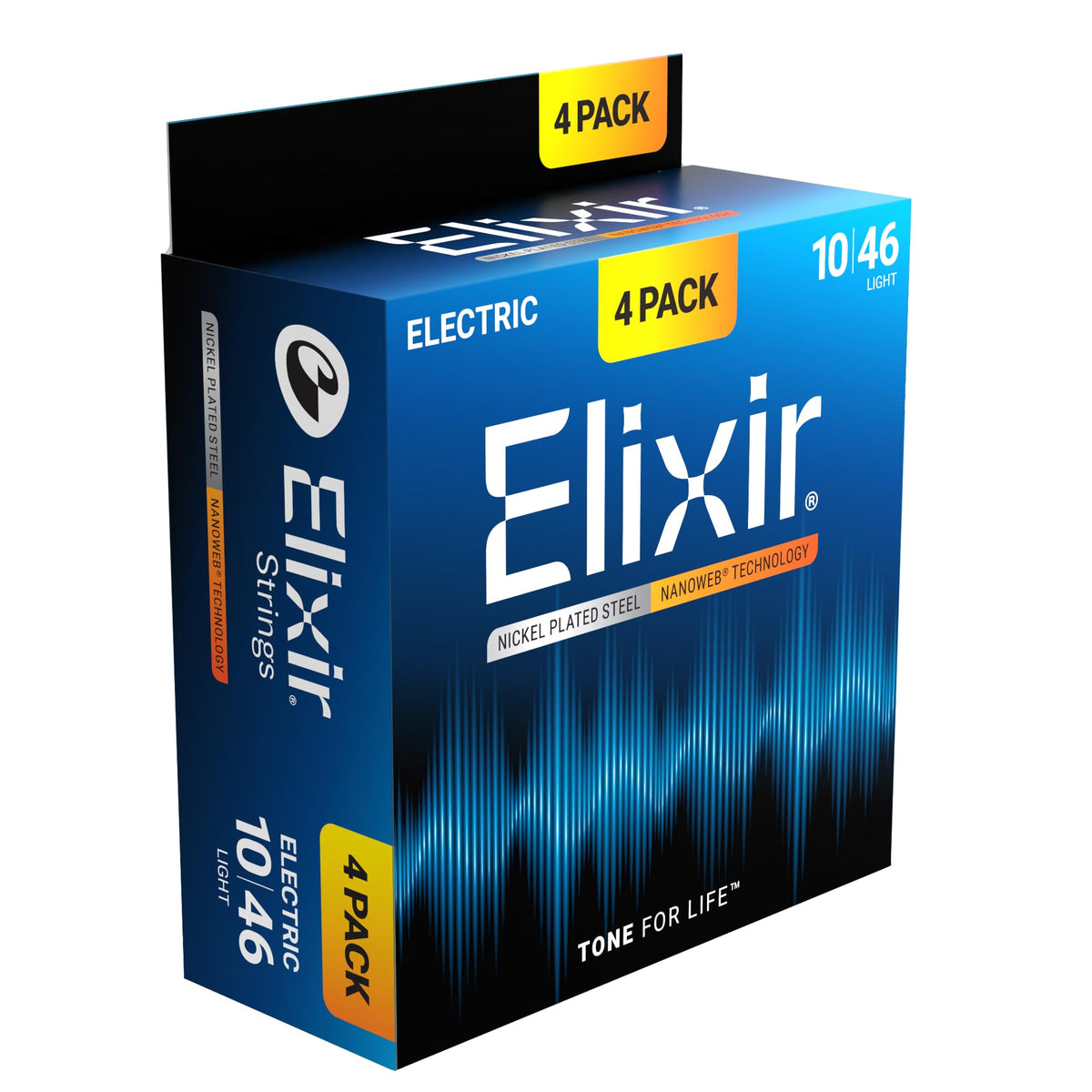 Elixir Electric Guitar Strings, Nickel Steel, Light 10-46, 4 Pack