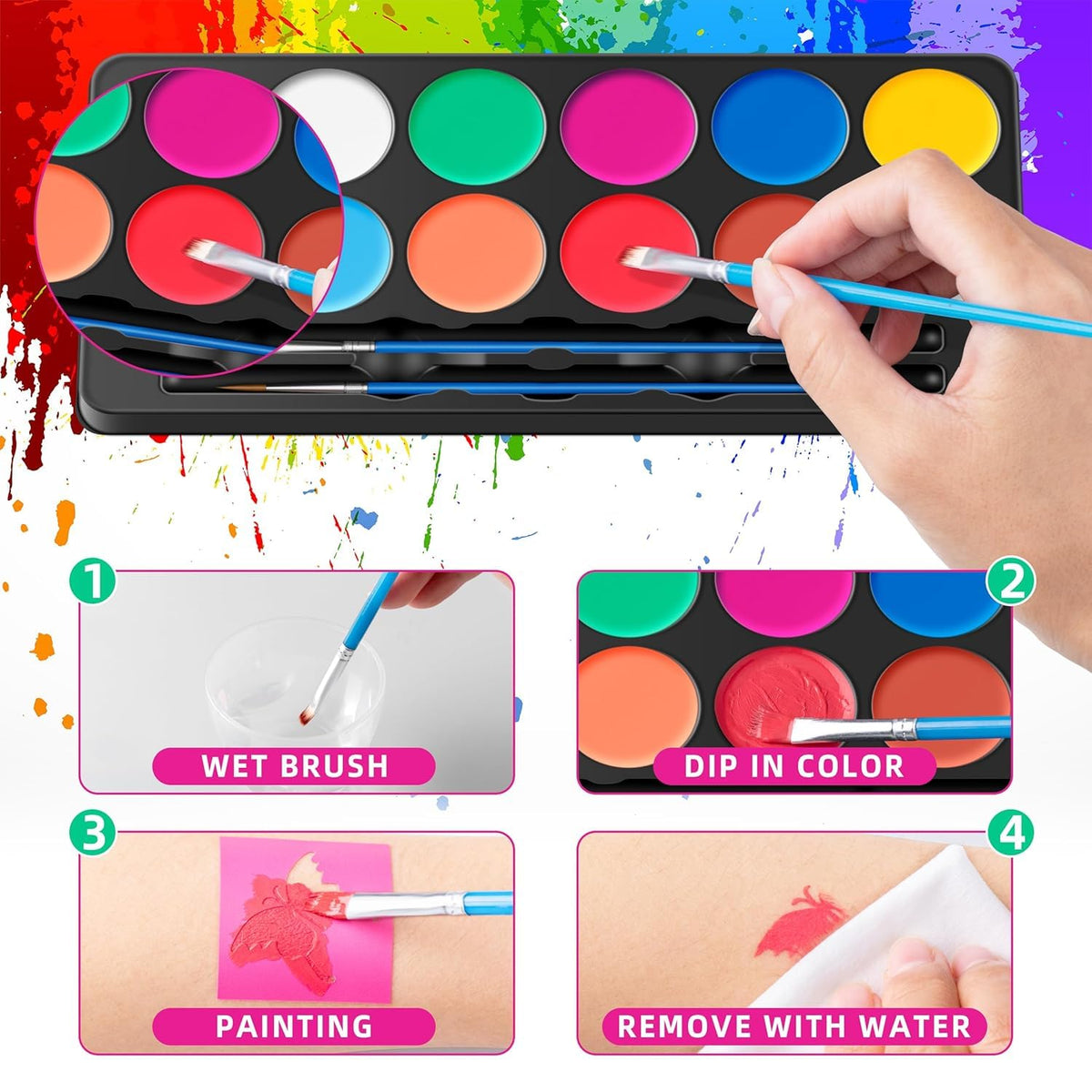 Maydear Water-Based Face Painting Kit for Kids, 12 Colors, Matte