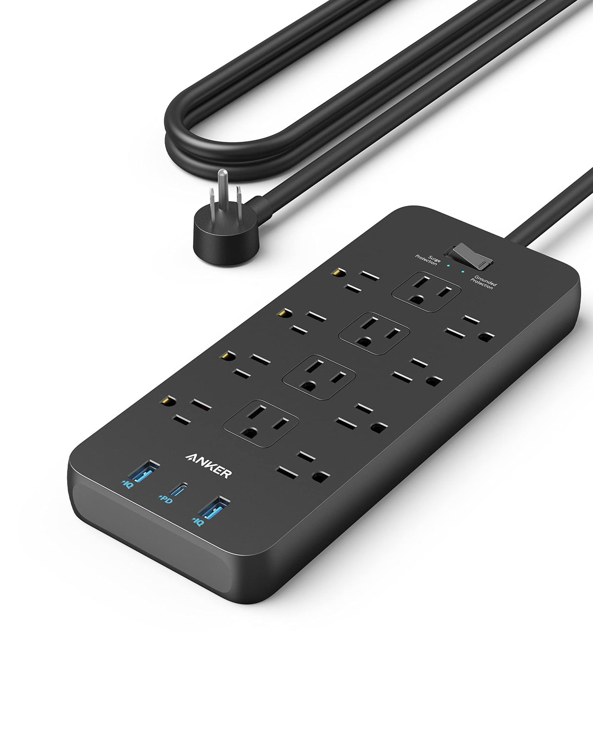 Anker 12-Outlet Surge Protector Power Strip with USB, 2100J, 5 ft