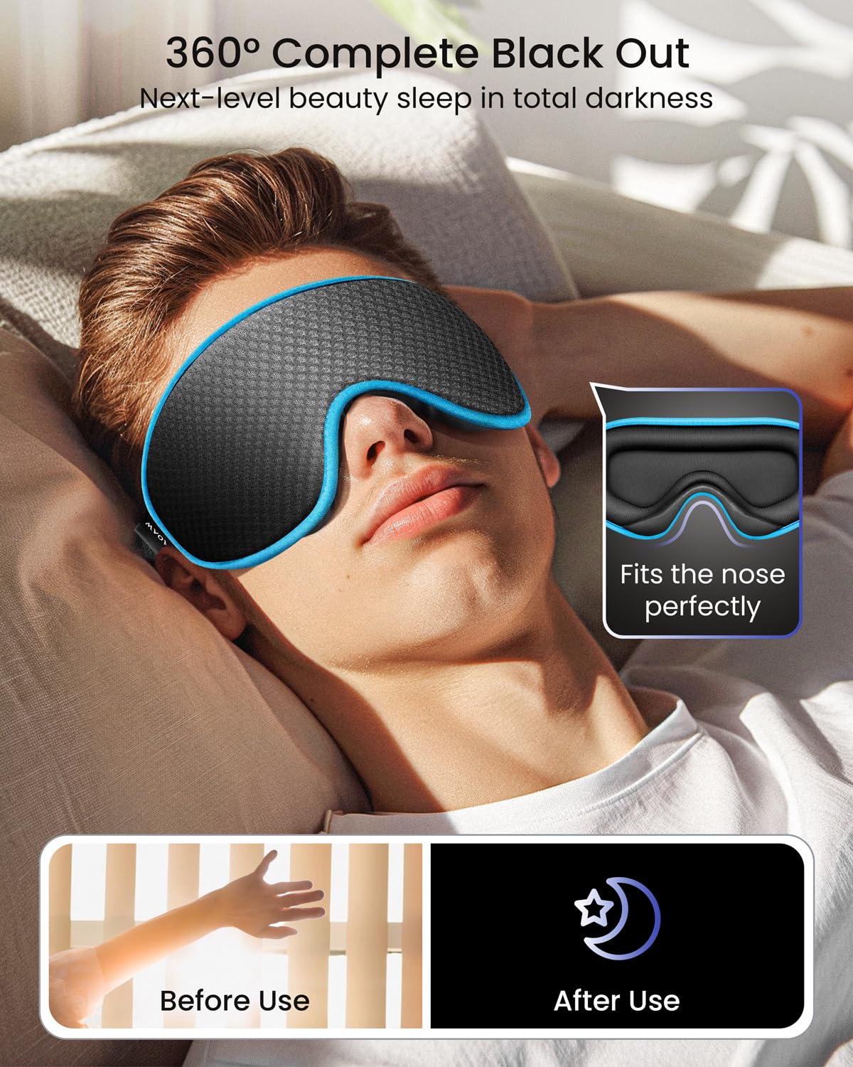 WAOAW 3D Blackout Sleep Mask, Blue