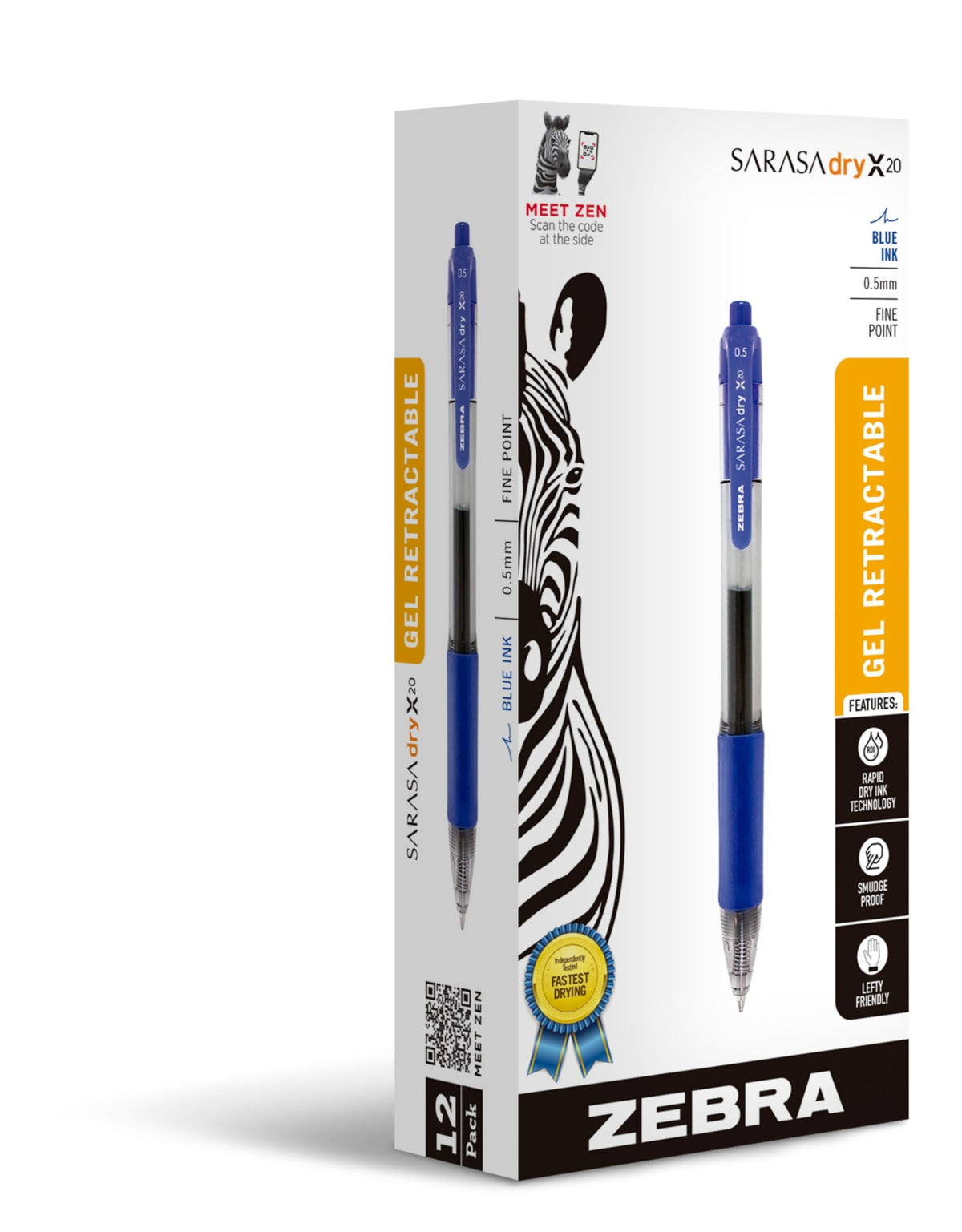 Zebra Pen Sarasa X20 Retractable Gel Pen, Blue Ink, 0.5mm, 12-Pack