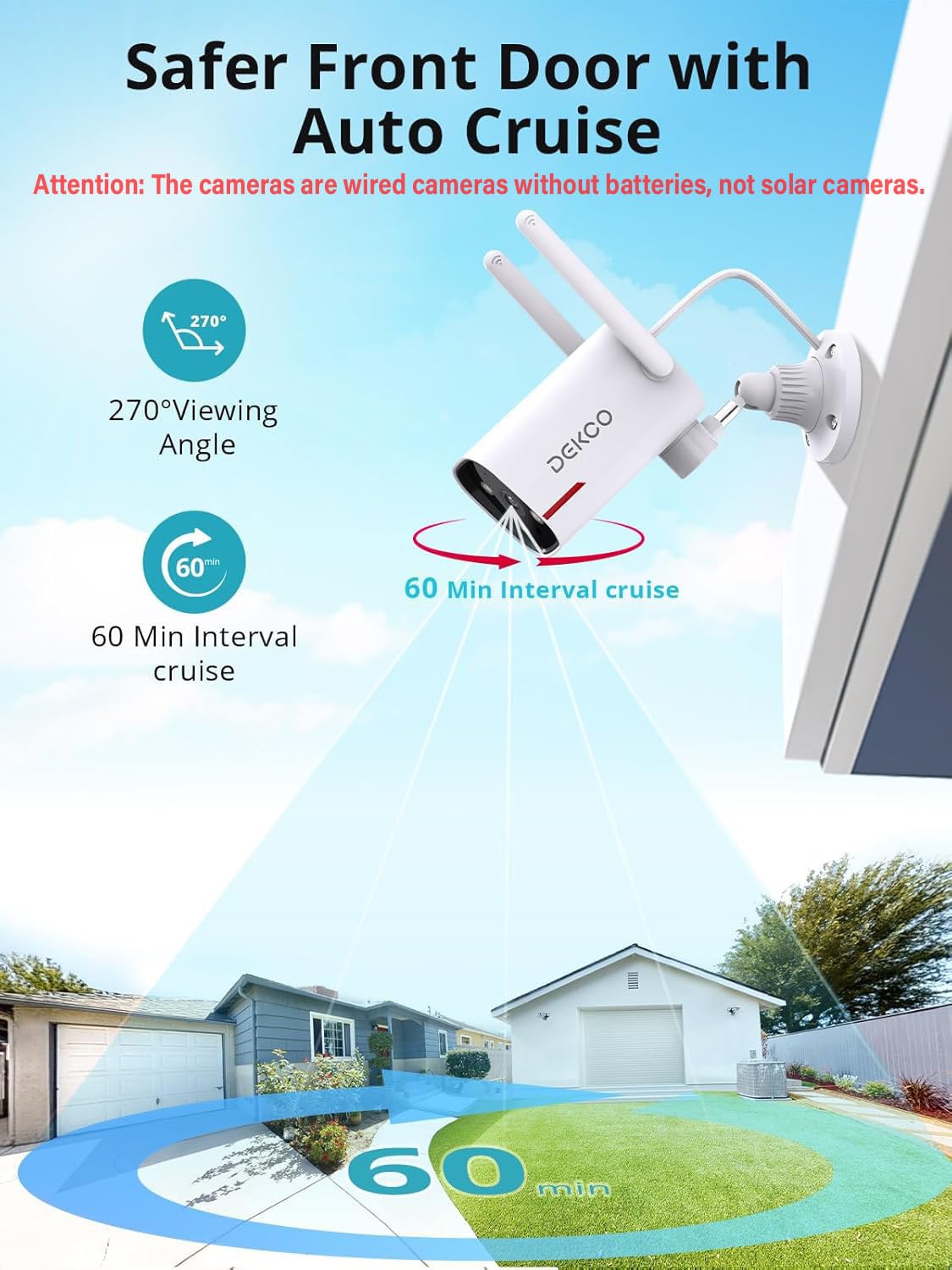 DEKCO 2K Pan Rotating Outdoor Security Camera (2 Pack)