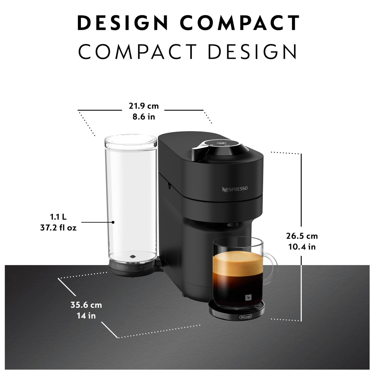 Nespresso Vertuo Pop+ Deluxe Coffee Machine by De'Longhi, Matte Black
