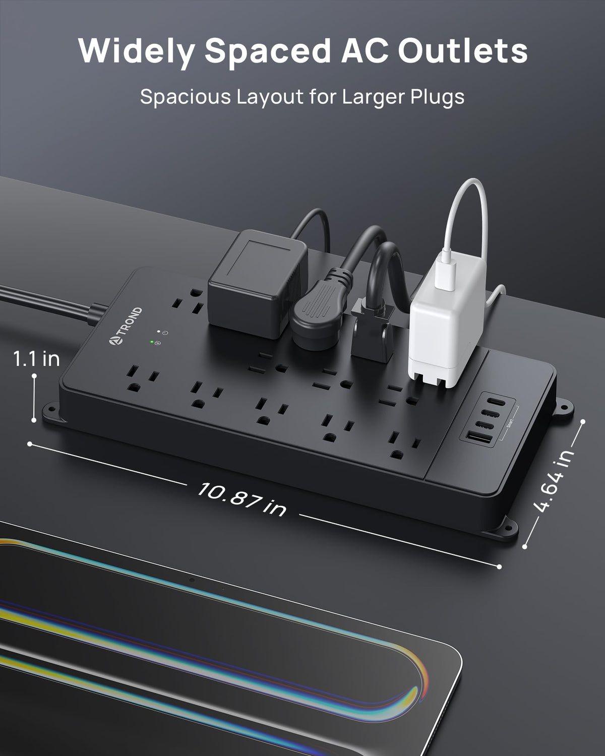 TROND 13-Outlet Surge Protector Power Bar with USB C, 4000J, Black