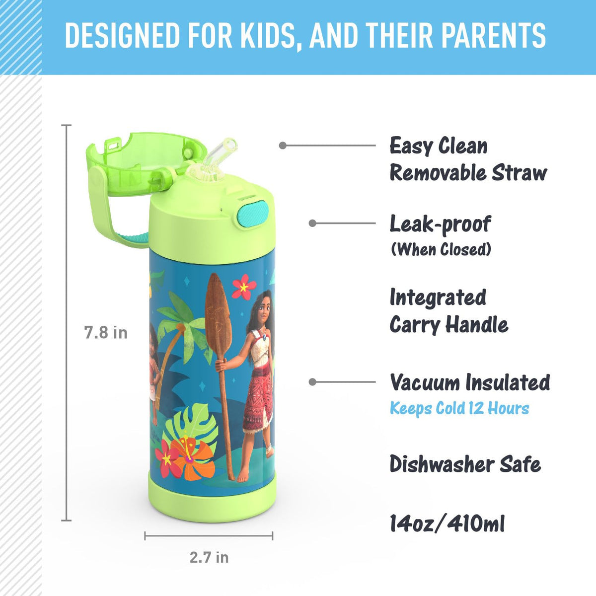 Thermos Funtainer Water Bottle with Straw, 14oz, Moana