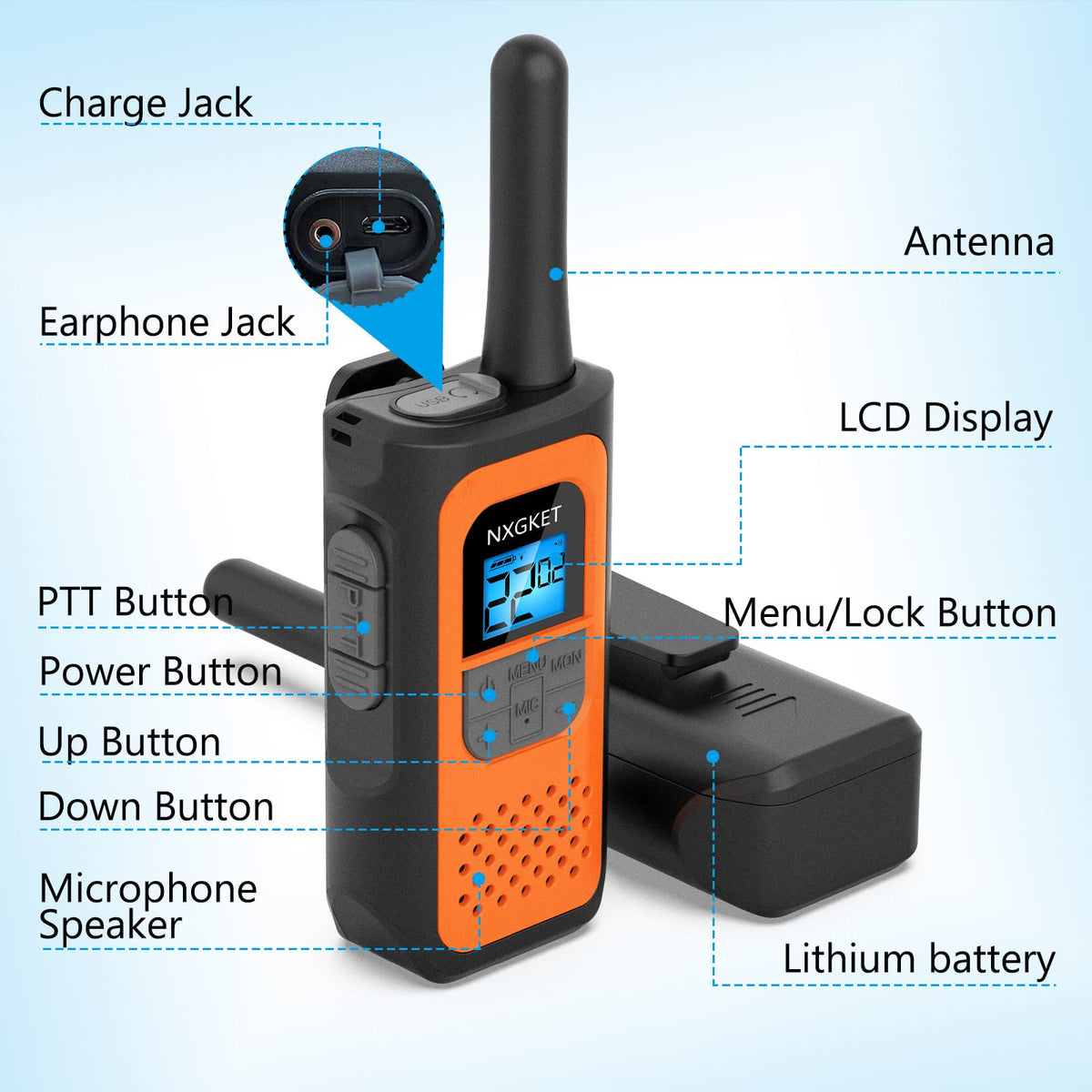NXGKET Rechargeable Kids' Walkie Talkies, 22 Channels (4 Pack)
