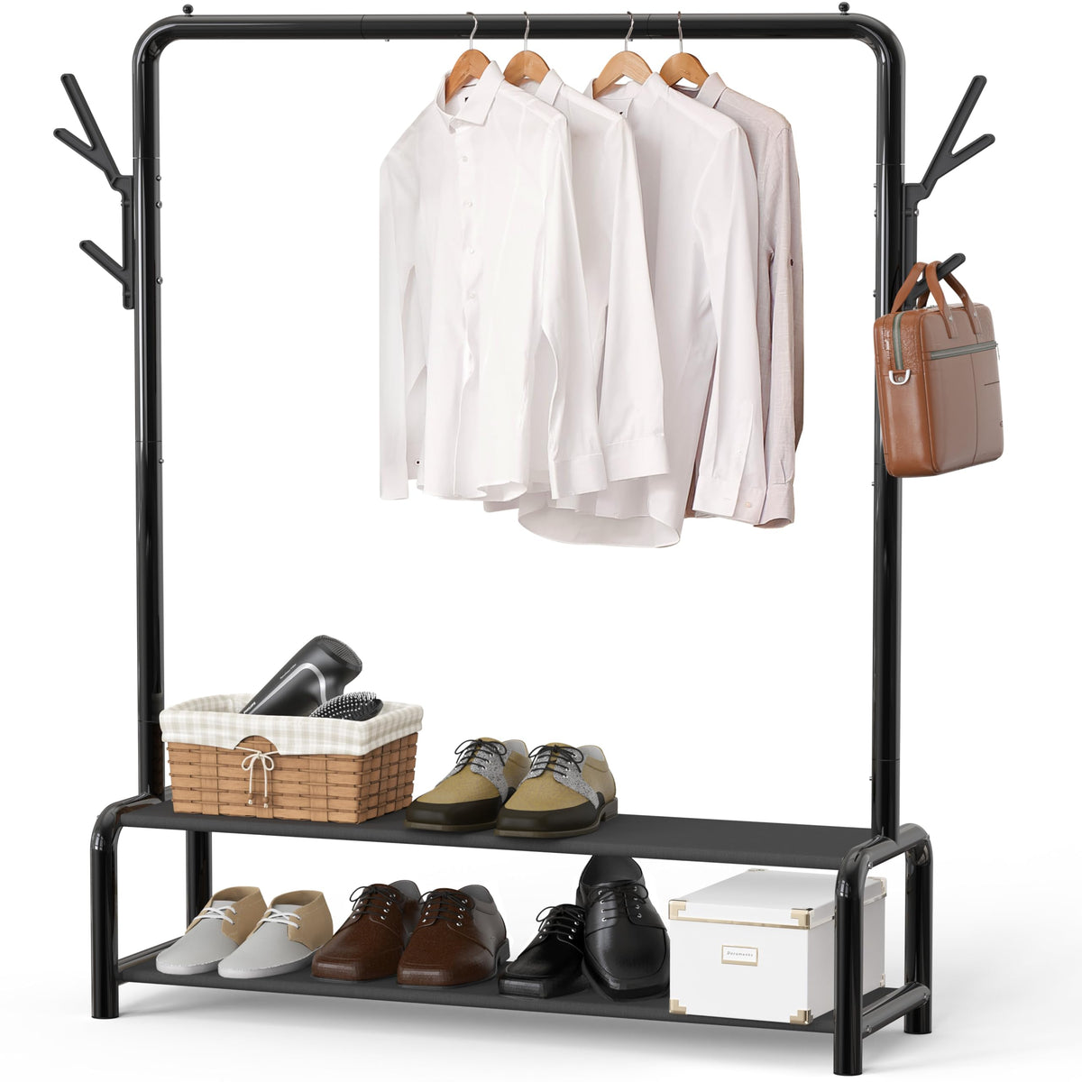 Simple Houseware Garment Rack with Storage Shelves, 52 in, Black