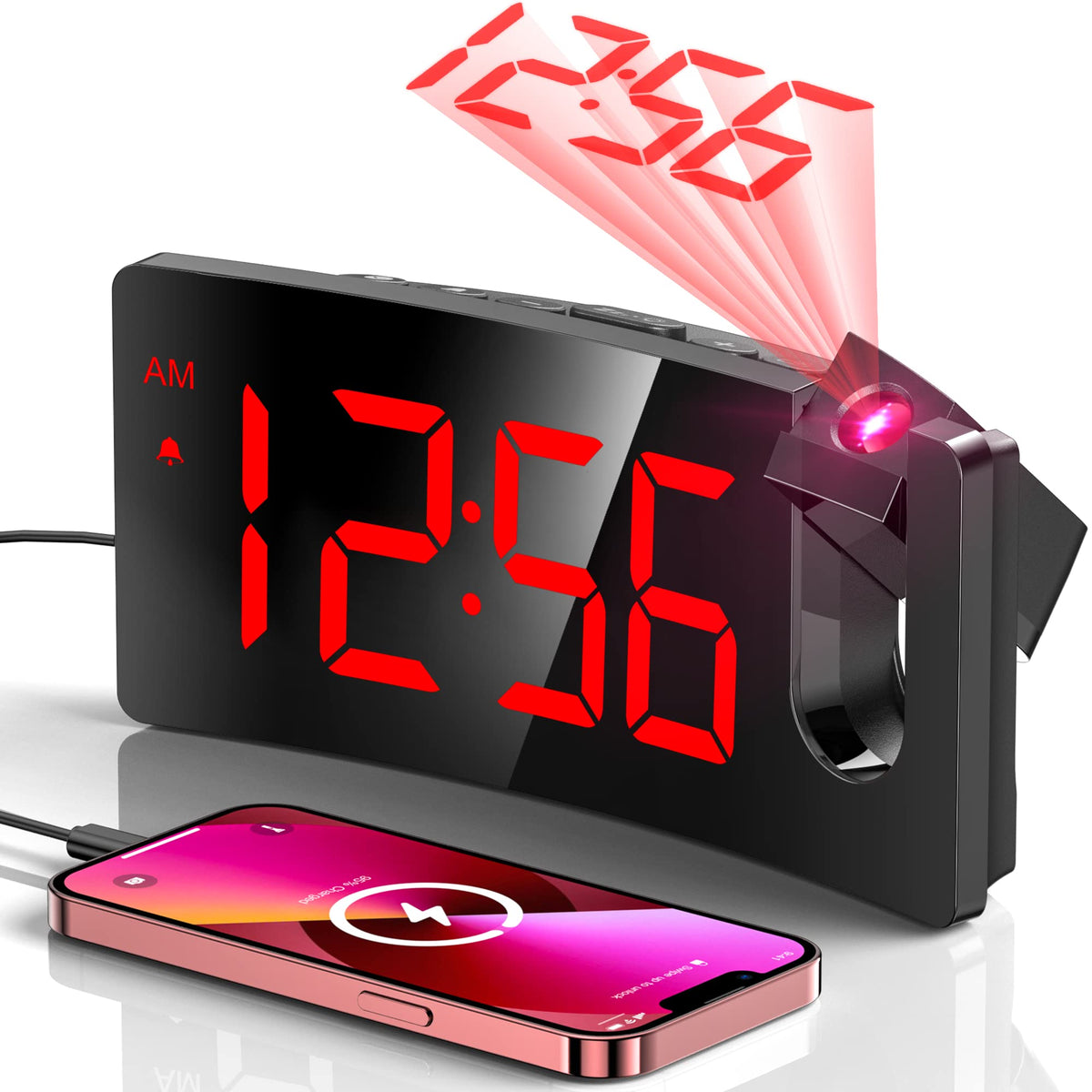 Digital Projection Alarm Clock with 180° Rotatable Projector