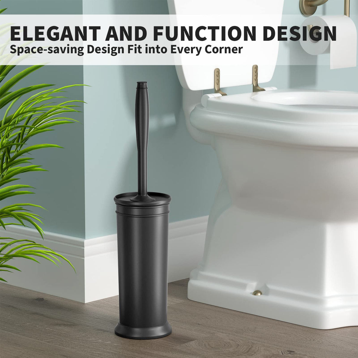 UPTRONIC Toilet Brush and Covered Holder Set, Black-02