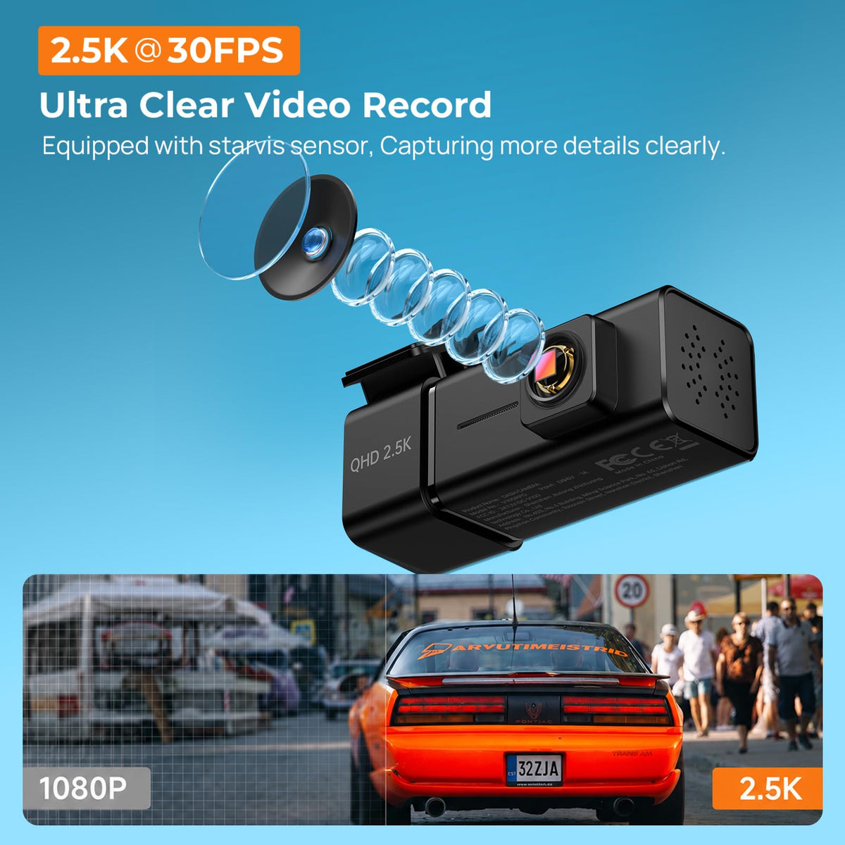 1440P Front Dash Cam with WiFi & 32 GB Card