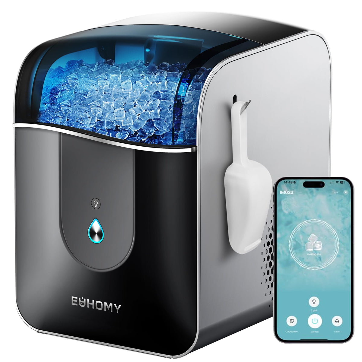 EUHOMY Smart Countertop Nugget Ice Maker, 40 lb/24 h, Black