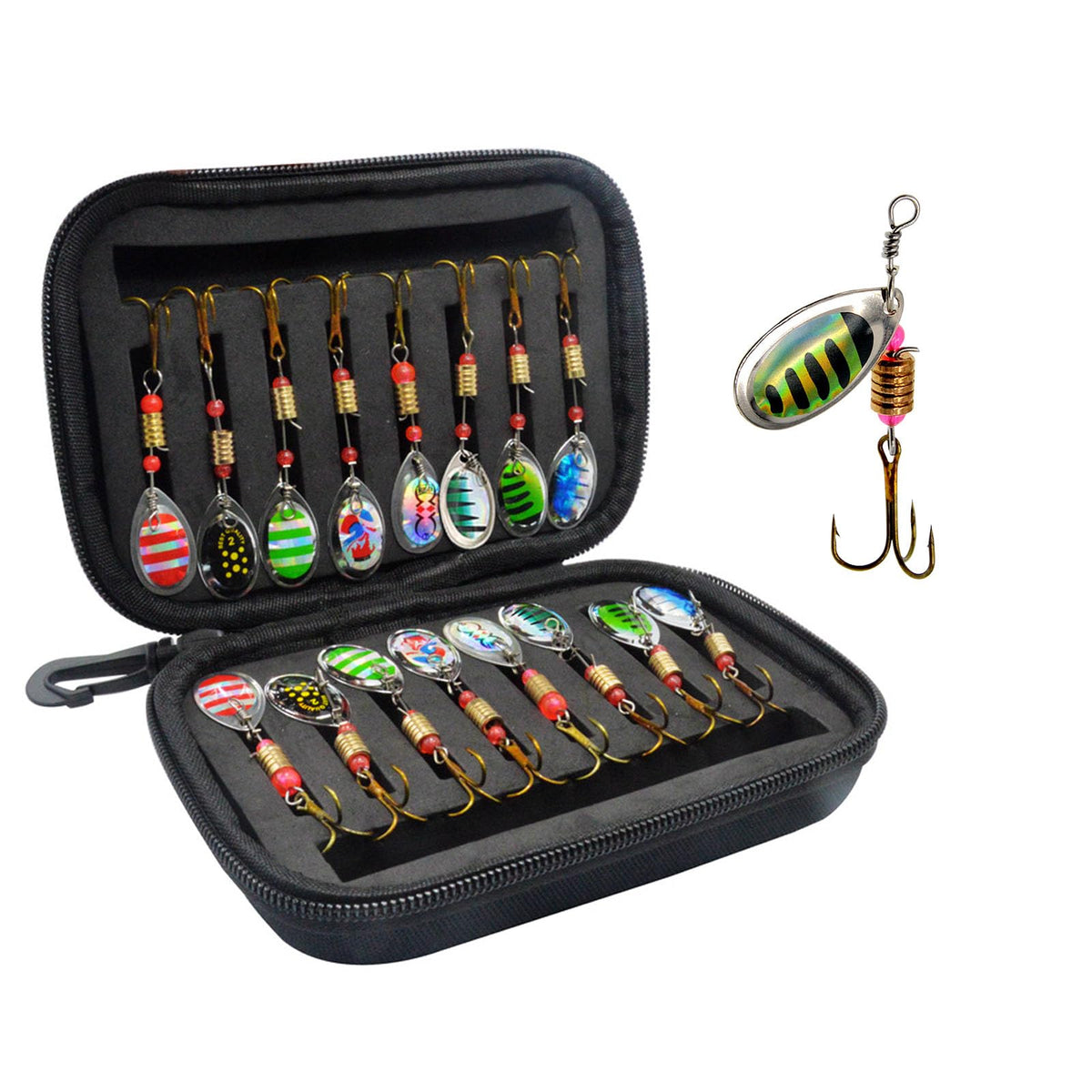 Vkinman Fishing Lures Spinnerbait Set with Treble Hooks, 16 Pieces