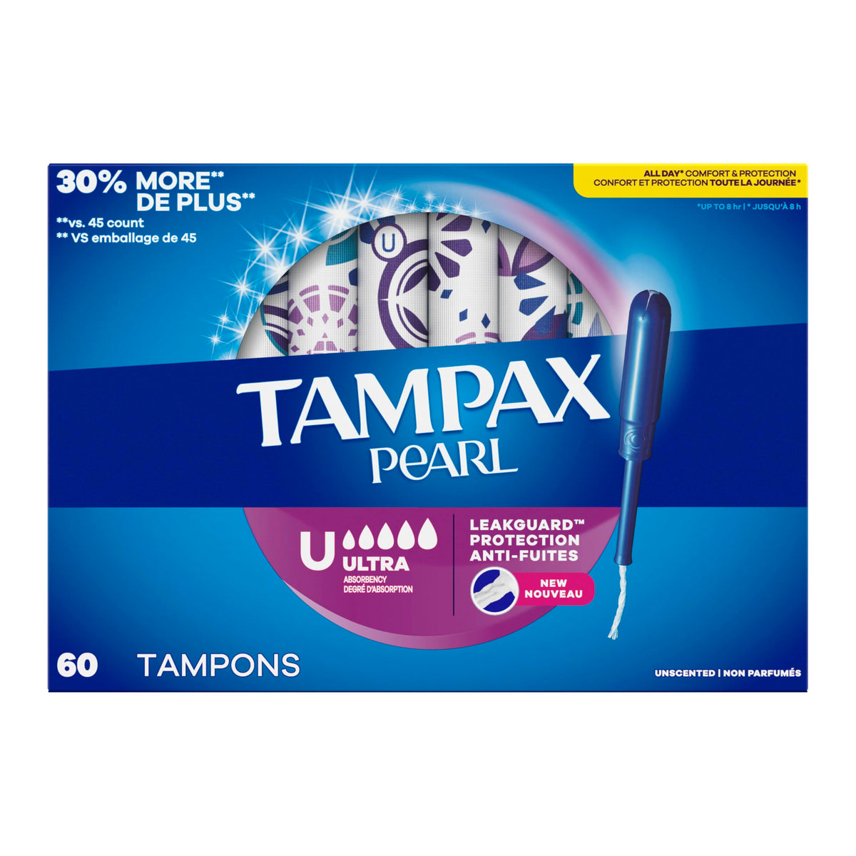 Tampax Pearl Tampons, Ultra Absorbency, Unscented, 60 Count