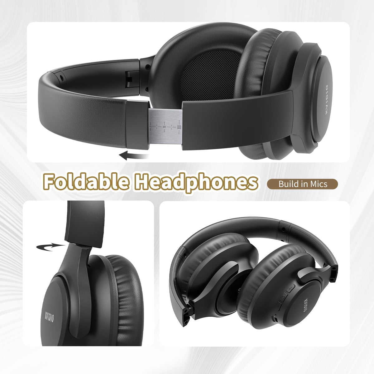 KVIDIO Foldable Over-Ear Bluetooth Headphones with Microphone