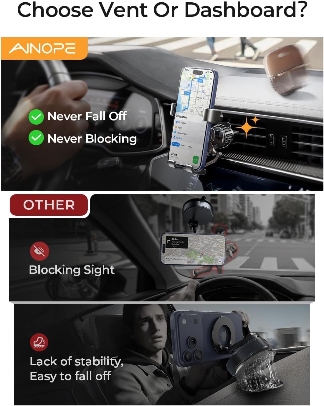 AINOPE Phone Holder for Car Vent, Auto Lock