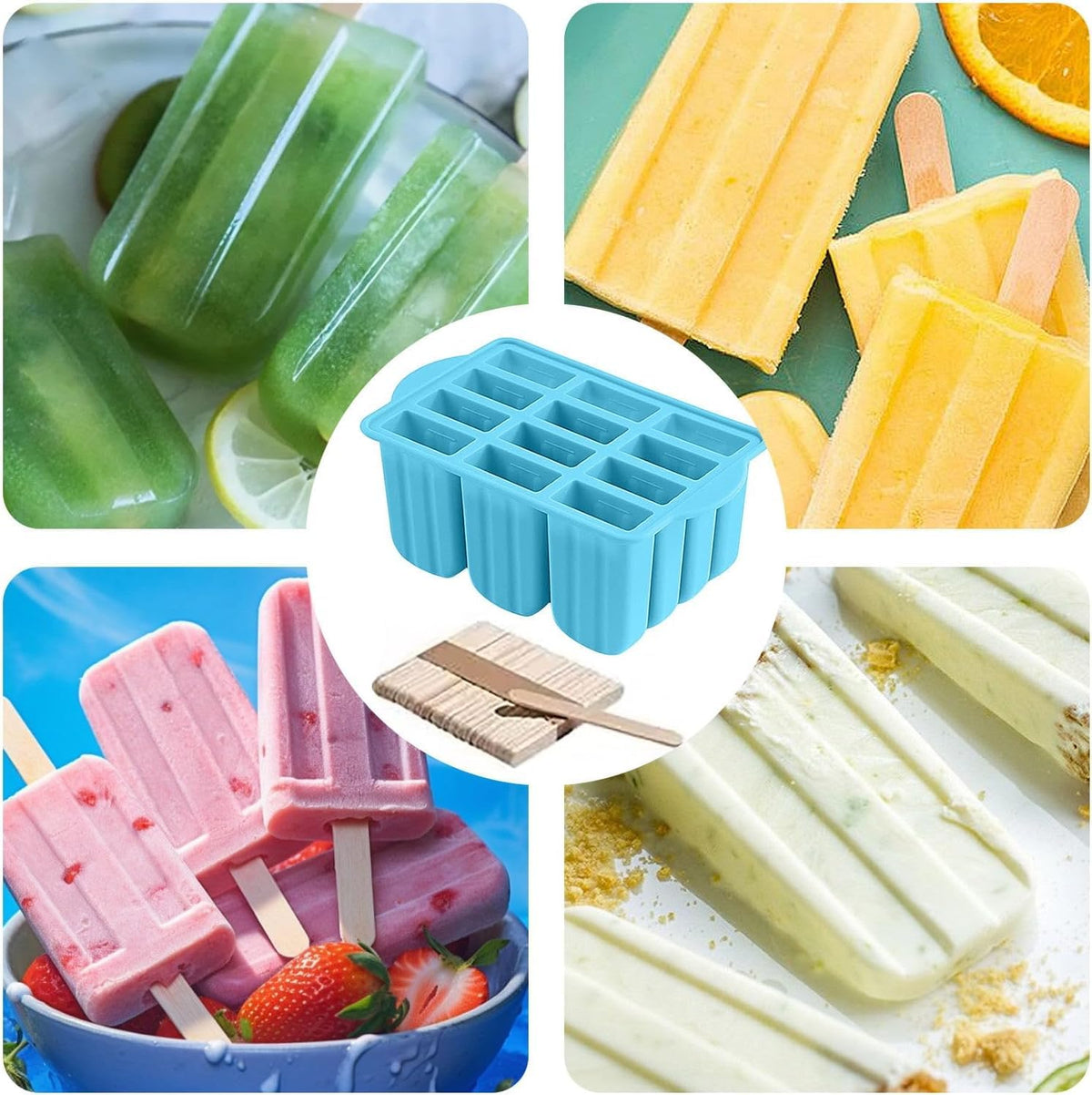 Polcanur Silicone Popsicle Molds, 12 Pieces, with 50PCS Sticks