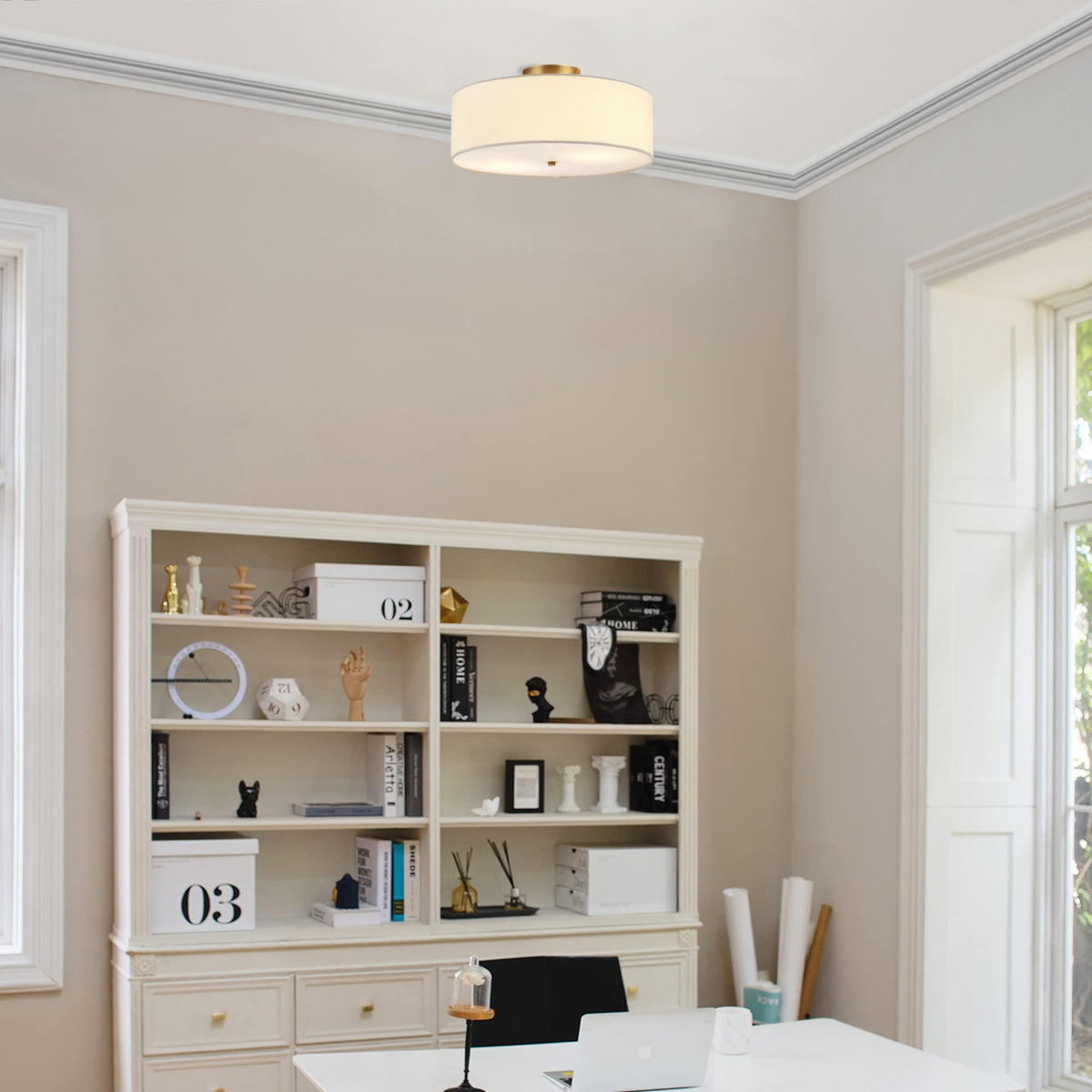 Globe Electric 60998 Kyle 2-Light Flush Mount Light, Matte Brass