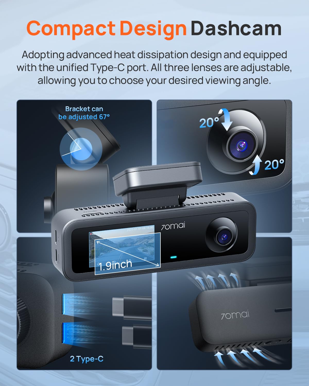 70mai 4K Dash Cam, 3 Channel with GPS, 64GB, T800E