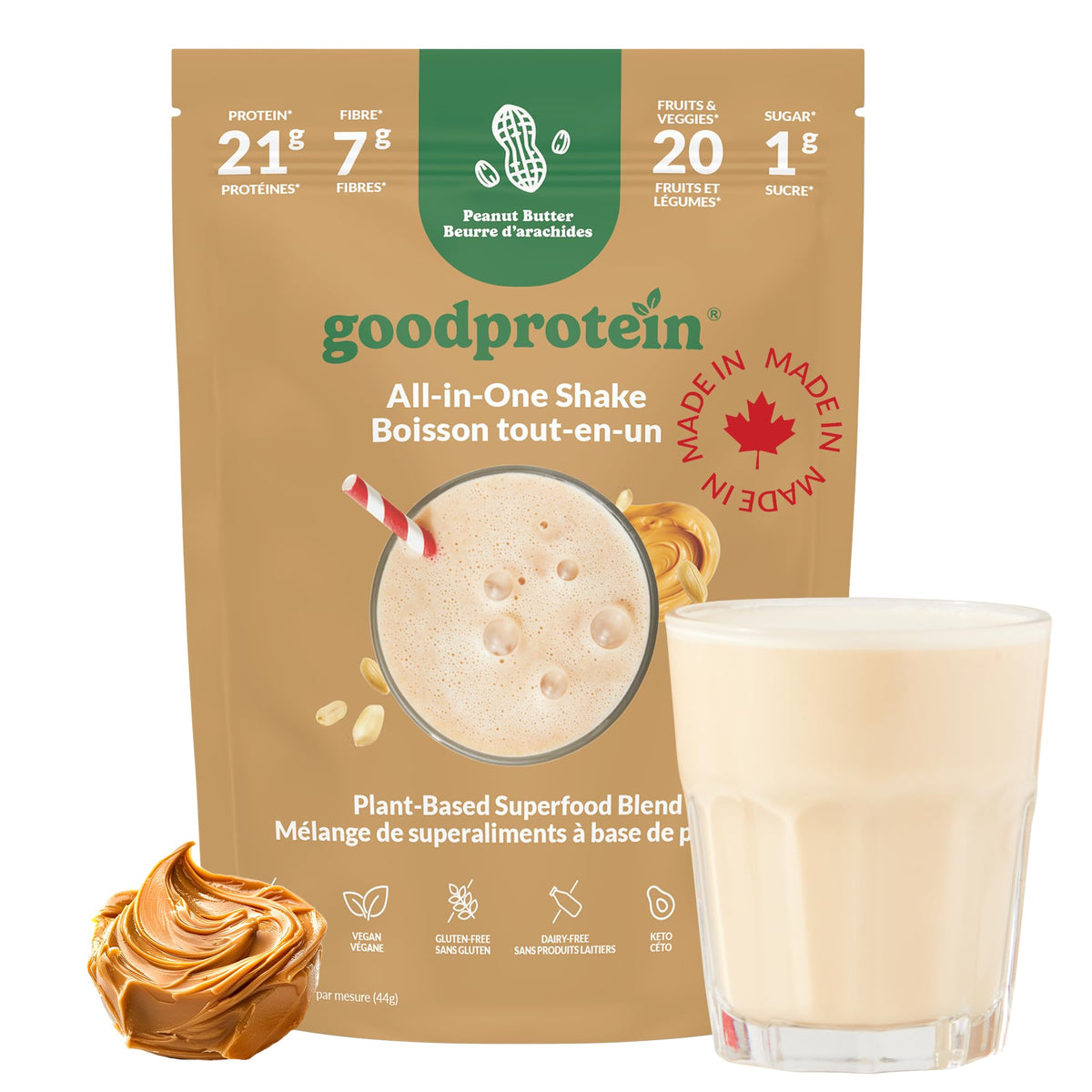 Good Protein Plant-Based All-in-One Shake, Peanut Butter, 440 g