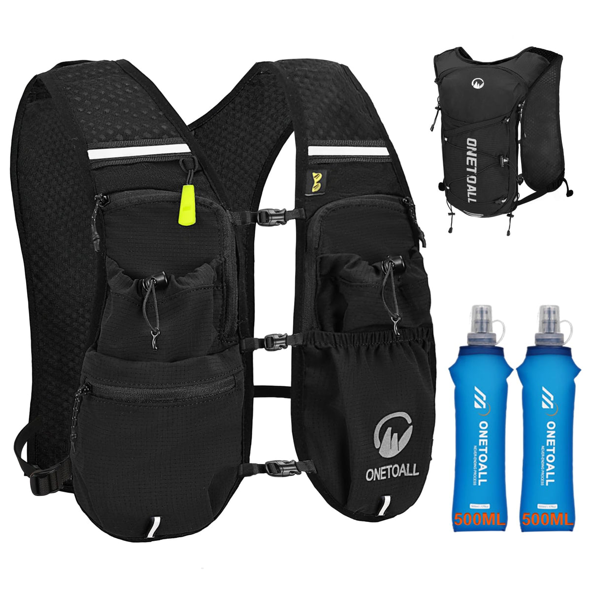 Onetoall Running Vest, 6 L, 500 ml Flask Included, Black