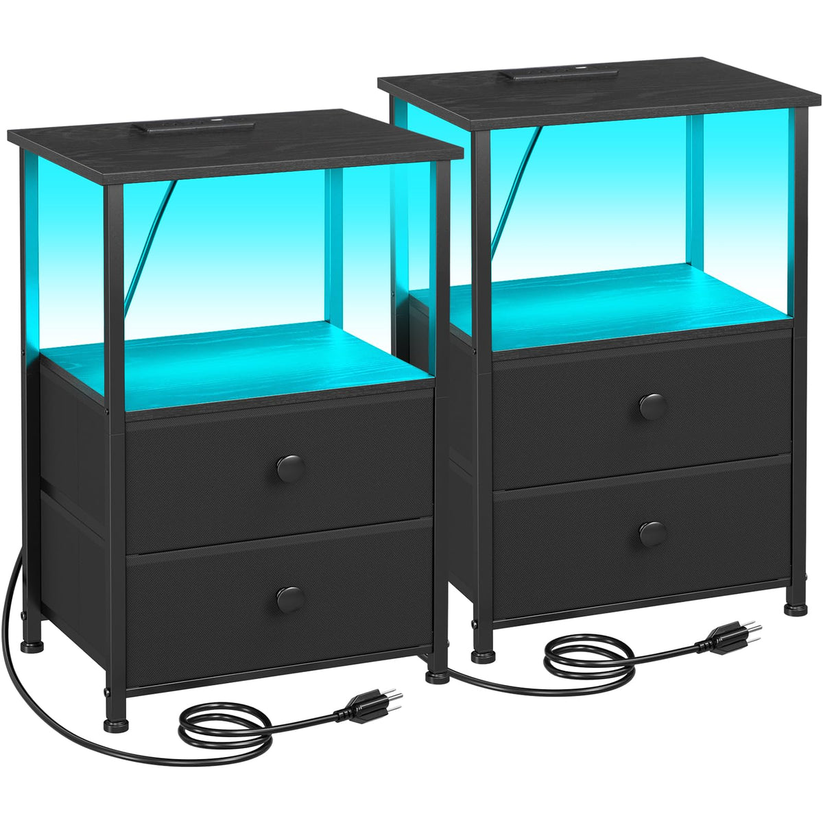Loakekel Night Stands Set of 2 with Charging Station, HETS02BK