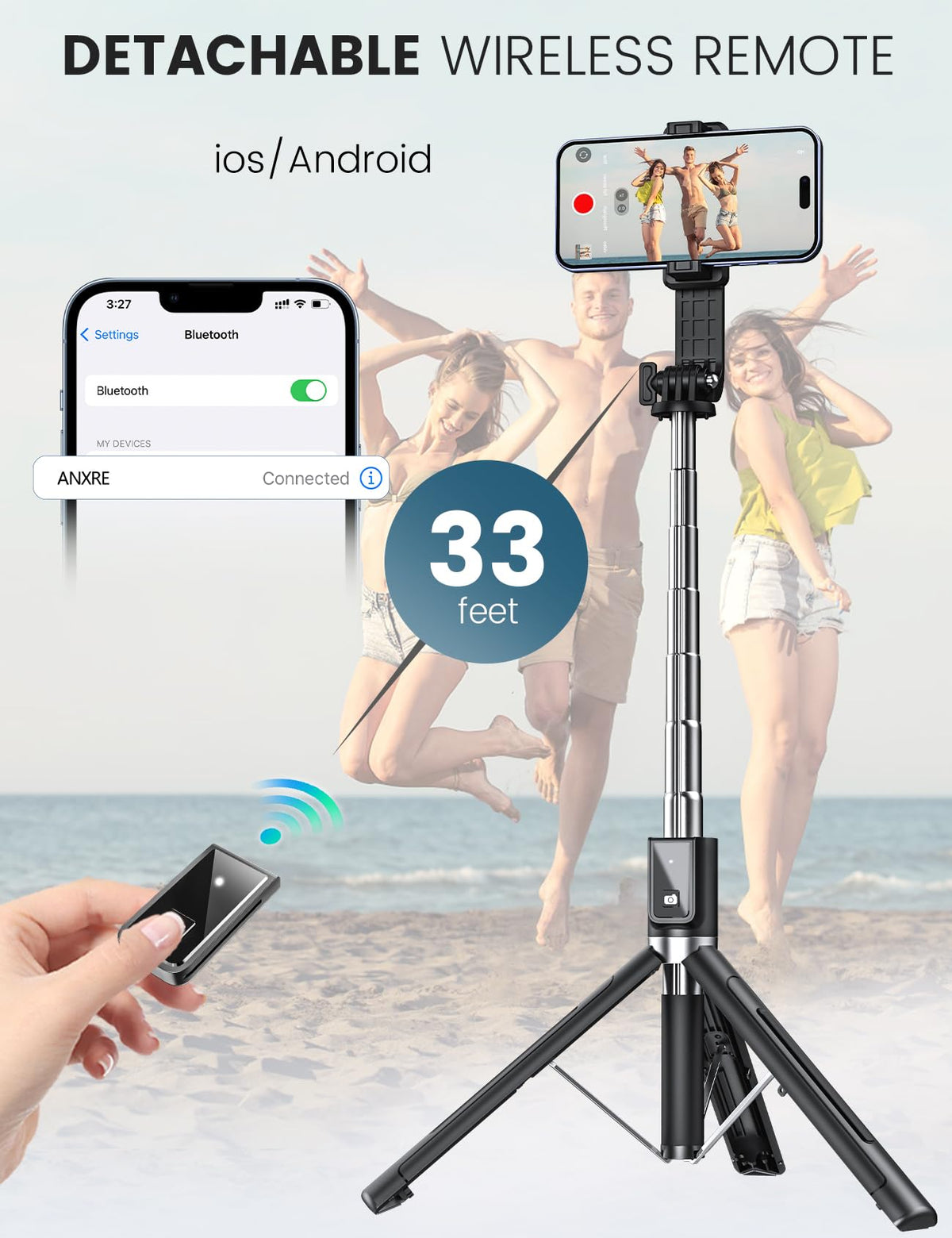 ANXRE Selfie Stick Tripod with Fill Light and Remote, 50 Inch