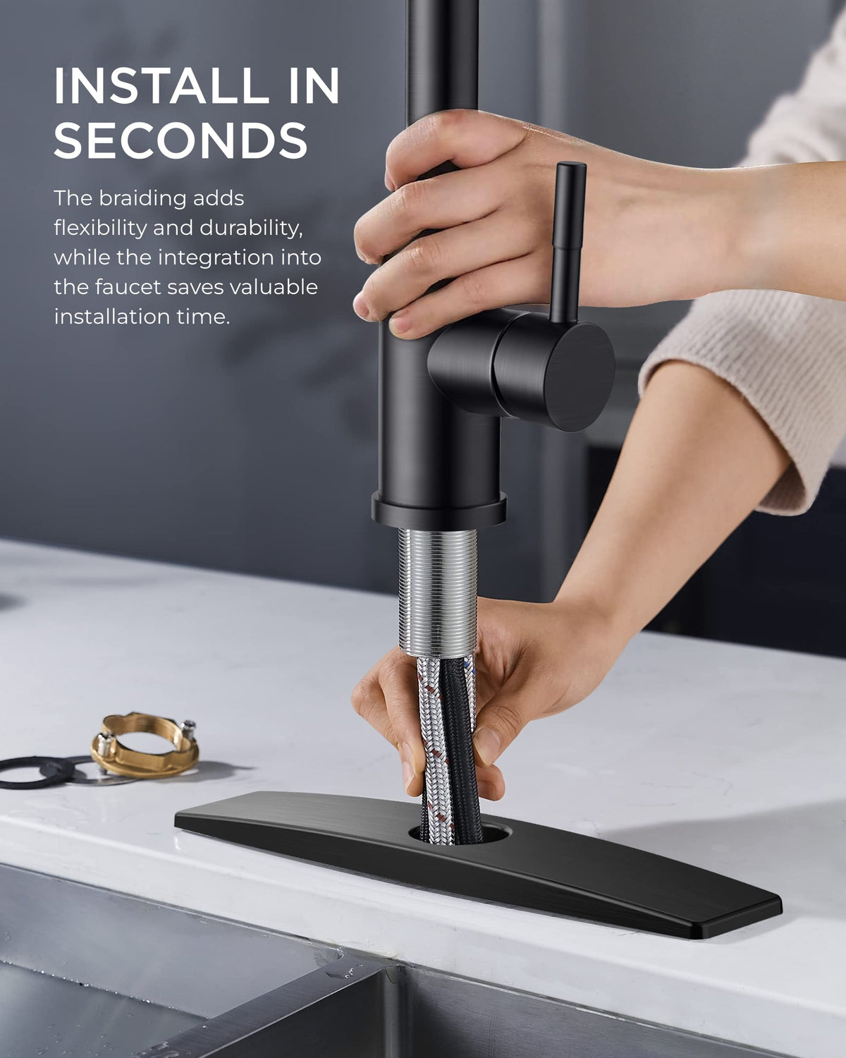 FORIOUS Black Kitchen Faucets with Pull Down Sprayer, Matte Black