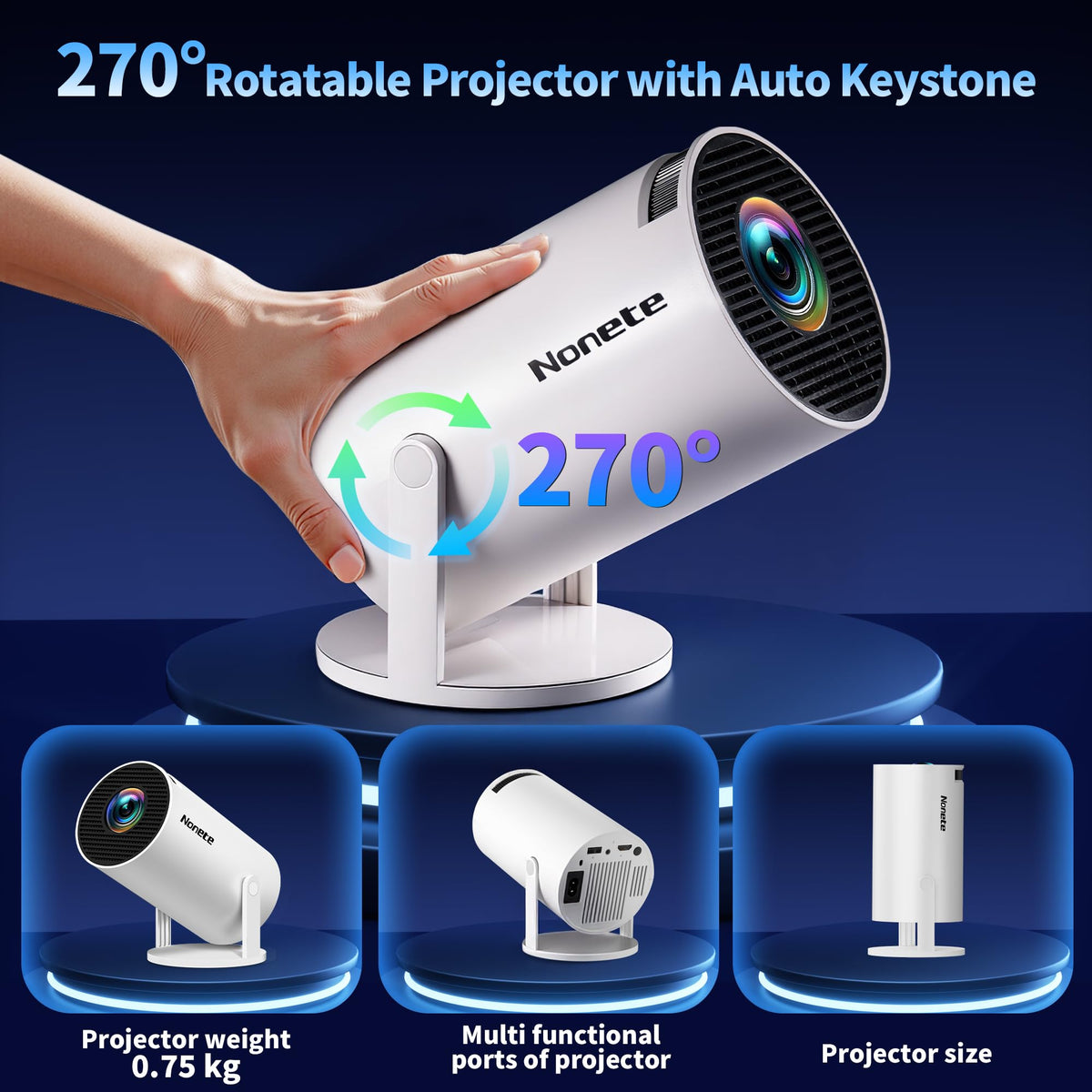 Mini Projector with WiFi 6 & Bluetooth 5.2, 4K Support, White