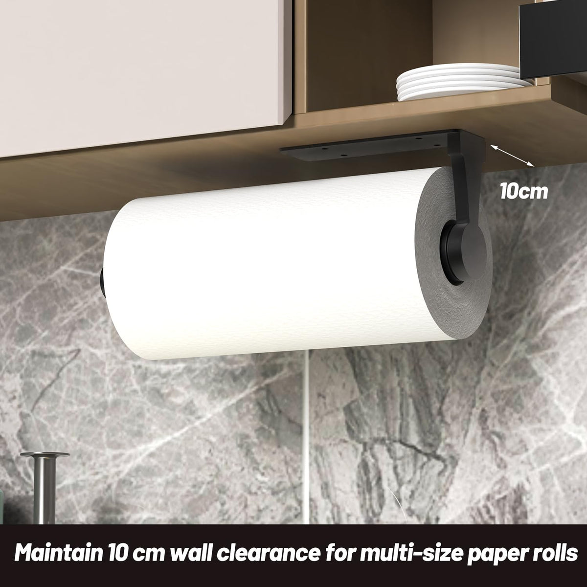 Vehhe Under Cabinet Paper Towel Holder with Ratchet System, Black