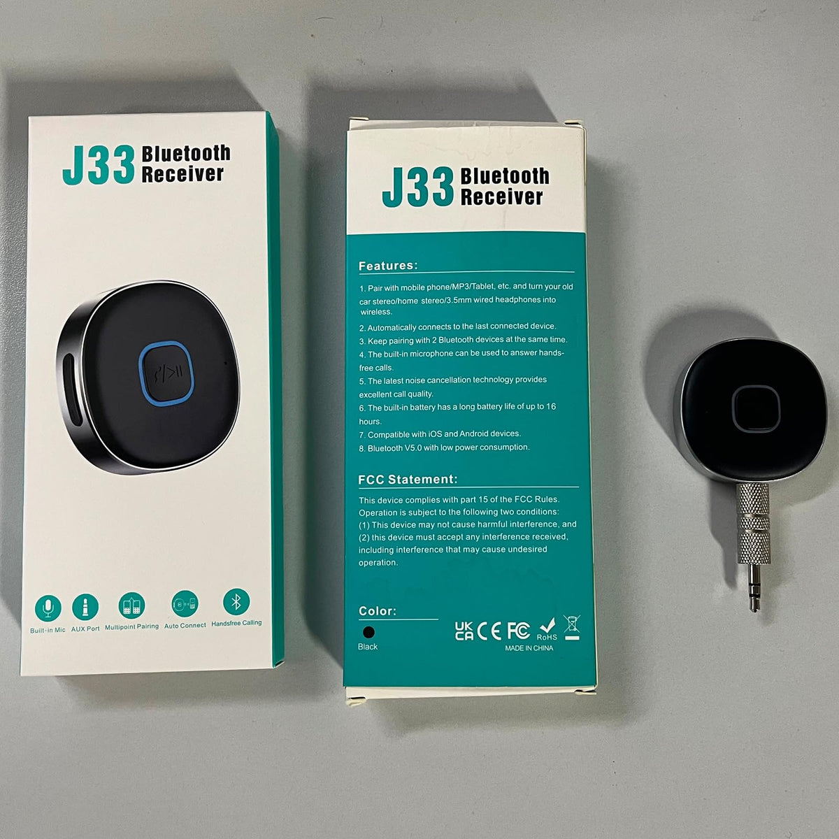 WOCBUY Bluetooth Adapter for Car, 3.5 mm AUX, Bluetooth 5.0