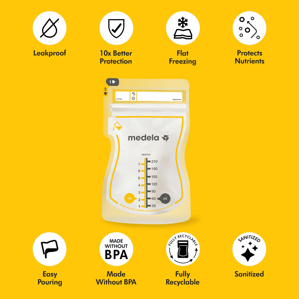 Medela Easy Pour Breast Milk Storage Bags, 210 ml, 100 Count