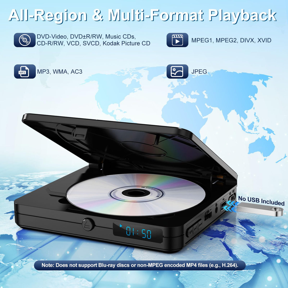 Homlab Mini DVD Player With Remote, 1080P