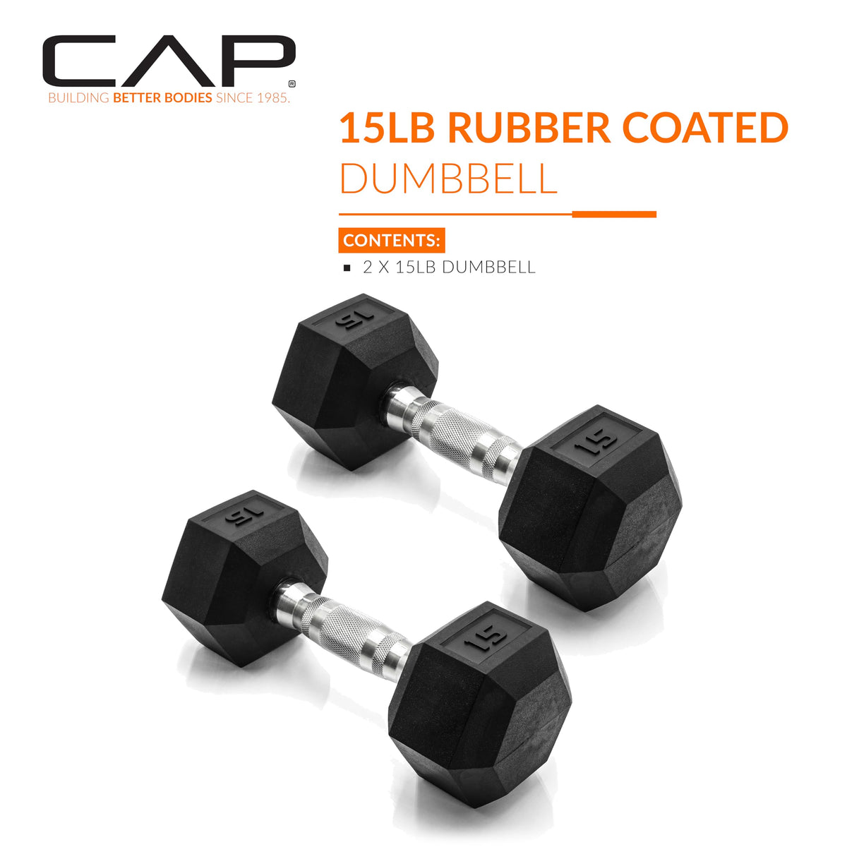 CAP Barbell Coated Hex Dumbbells, 15 lb Pair