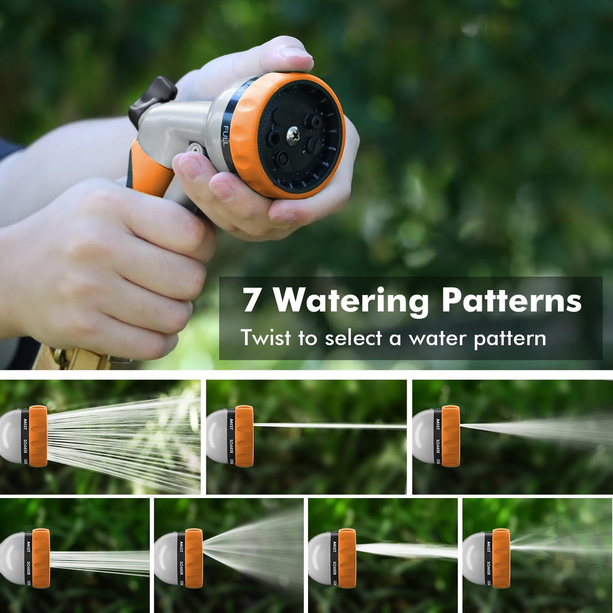 RESTMO Metal Garden Hose Nozzle, 7 Spray Patterns, Orange
