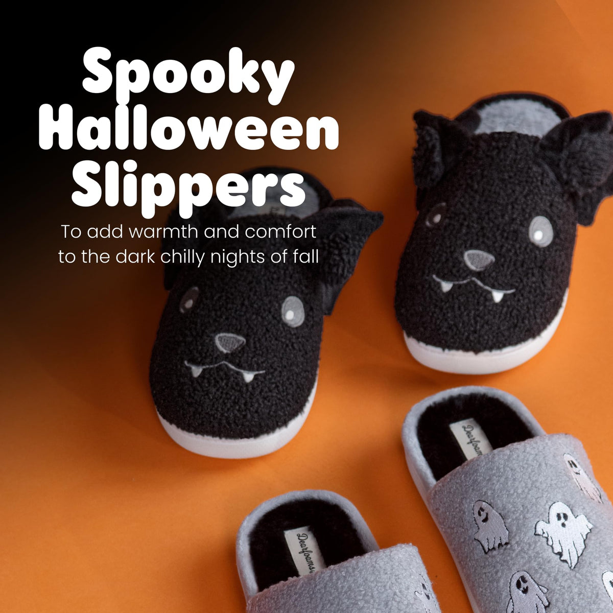 Dearfoams Spooky Slipper, Black Bat, 5-6 Women/3-4 Men