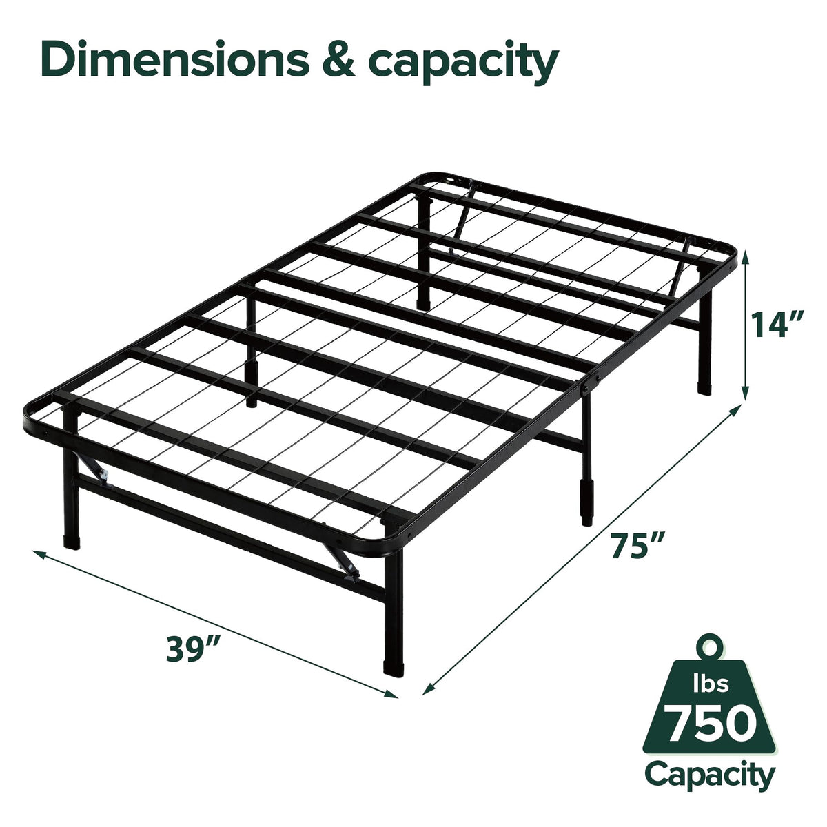 ZINUS SmartBase 14-Inch Metal Platform Bed Frame, Black, Twin