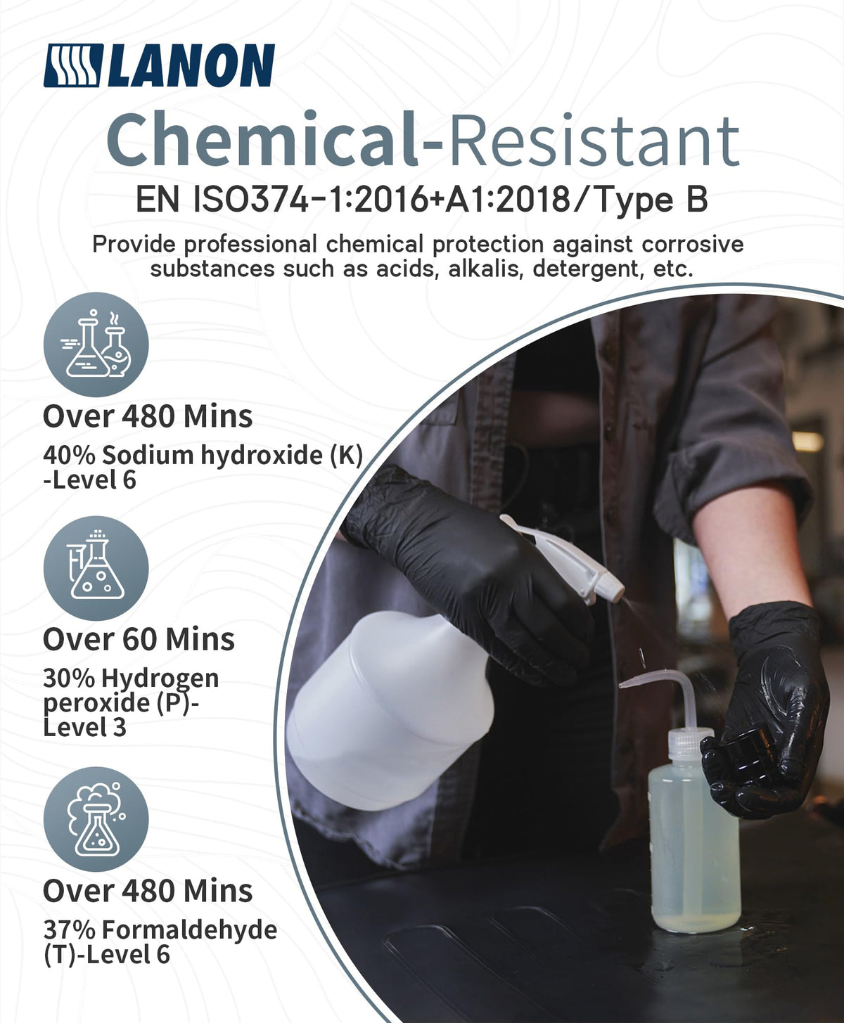 LANON Black Nitrile Disposable Gloves, Large