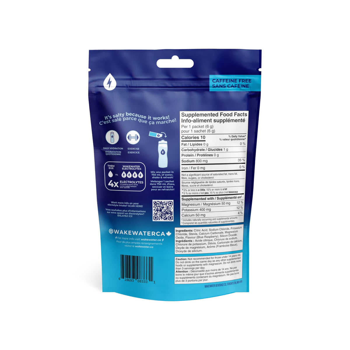 Wake Water Sugar Free Electrolyte Packets, Blue Raspberry (10 Pack)