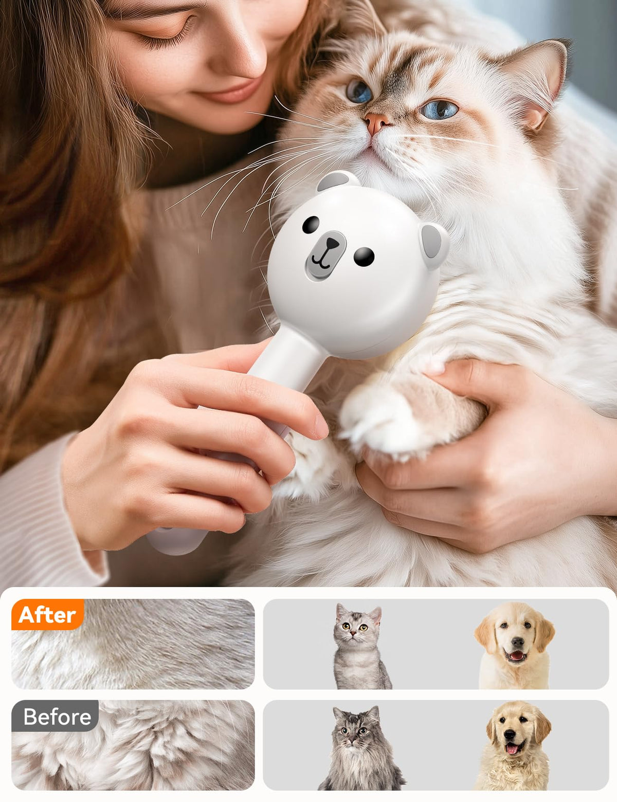 Cat Steam Brush with Release Button, USB Rechargeable