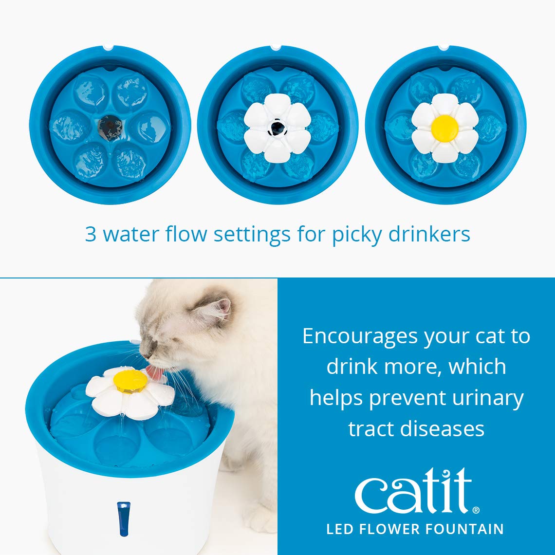 Catit LED Flower Cat Water Fountain, Blue, 3L