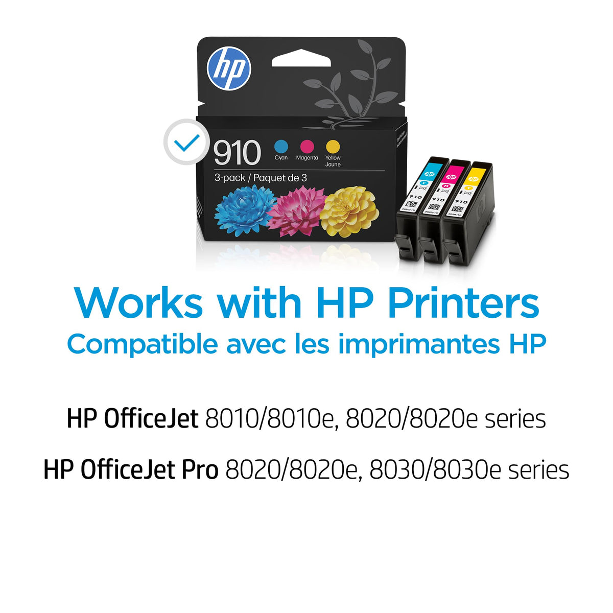 HP 910 Cyan/Magenta/Yellow Original Ink Cartridges (3 Pack), 3YN97AN