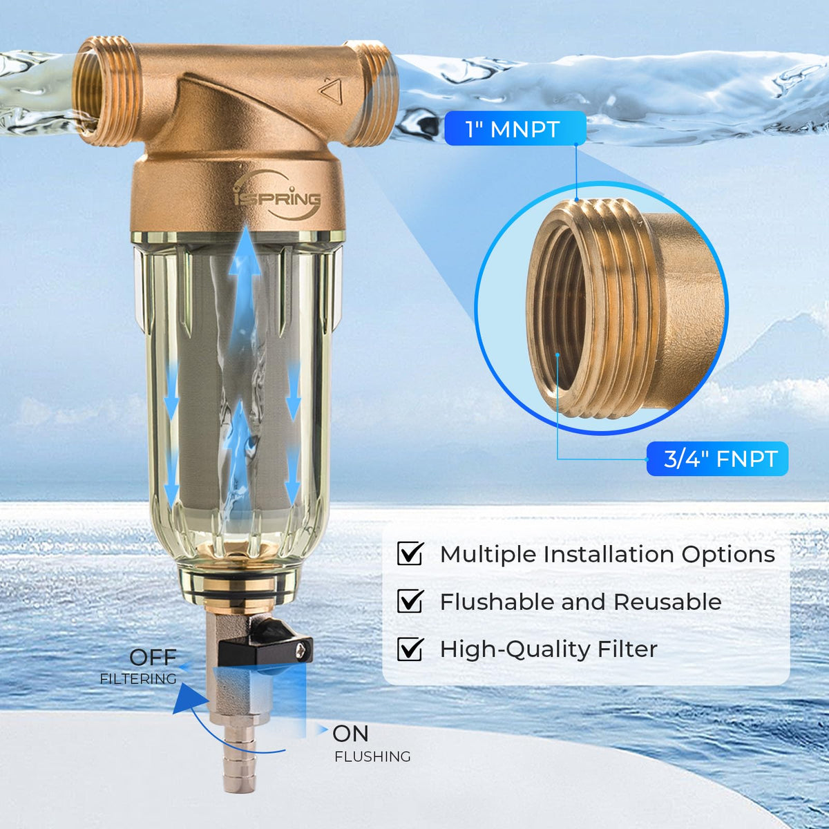 iSpring WSP-100 Spin Down Sediment Water Filter, 100-Micron, 1" MNPT