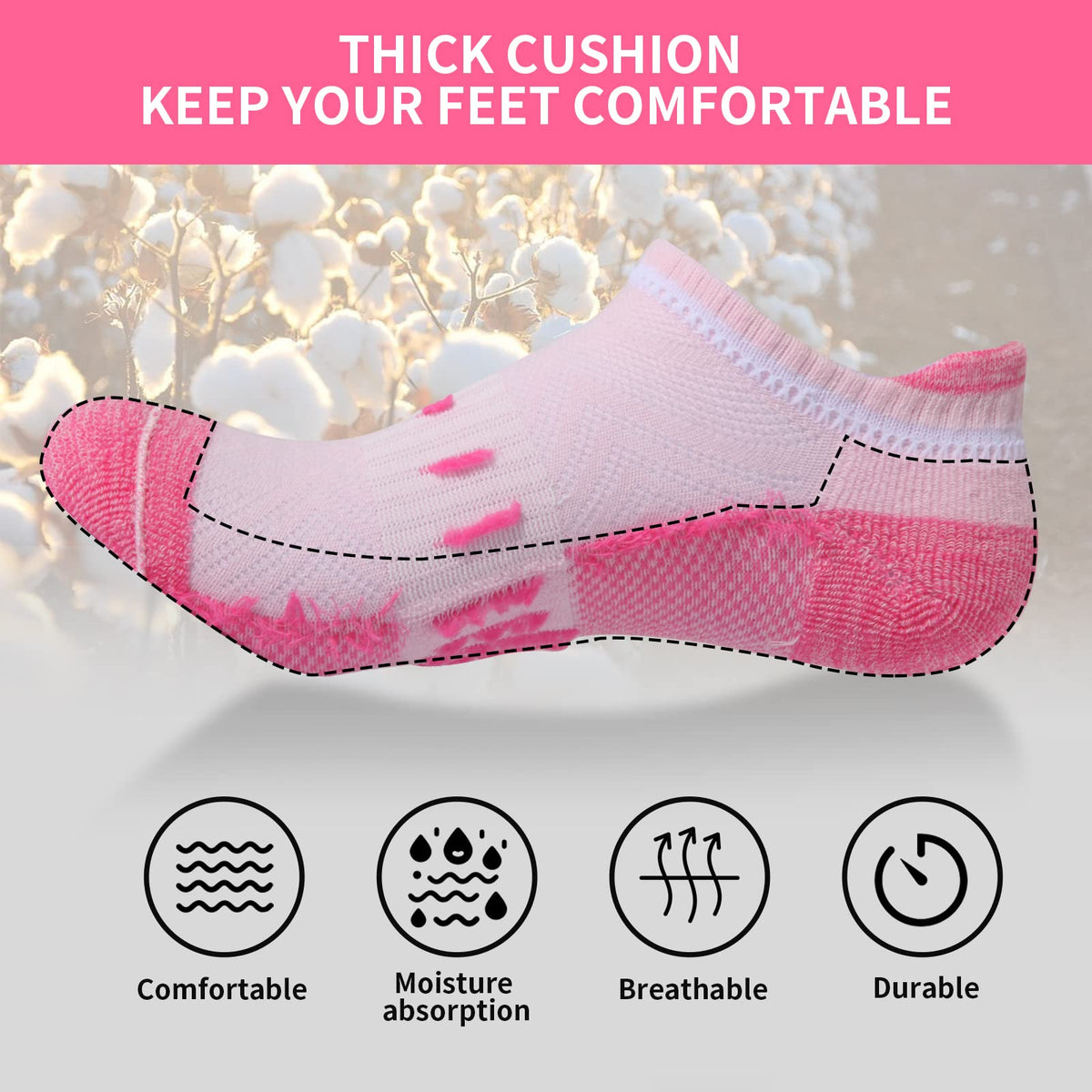 Women's Running Low Cut Cotton Socks, Multicolor, 6 Pairs