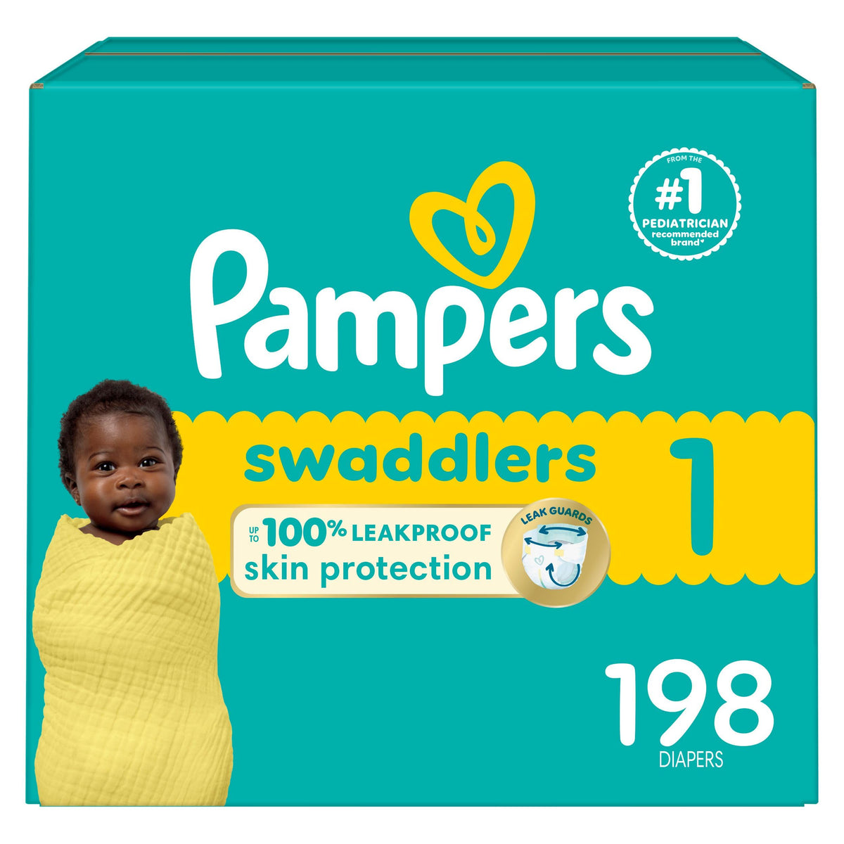 Pampers Swaddlers Diapers, Size 1, 198 Count